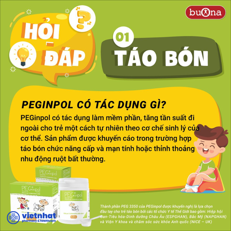 Bột nhuận tràng PEGinpol Buona - Giải Pháp Hiệu Quả Cho Trẻ Bị Táo Bón, nhập khẩu từ Ý