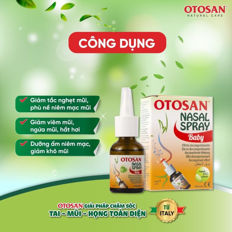 Xịt mũi Otosan Nasal Spray Baby - Hỗ trợ giảm nghẹt mũi, viêm mũi cho bé, nhập khẩu từ Ý