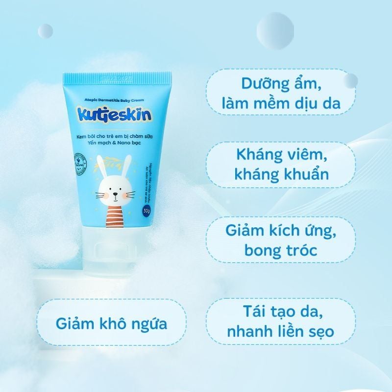 Kem Kutieskin cho trẻ bị chàm sữa, dưỡng ẩm, tái tạo da (màu xanh nhạt) tuýp 30g