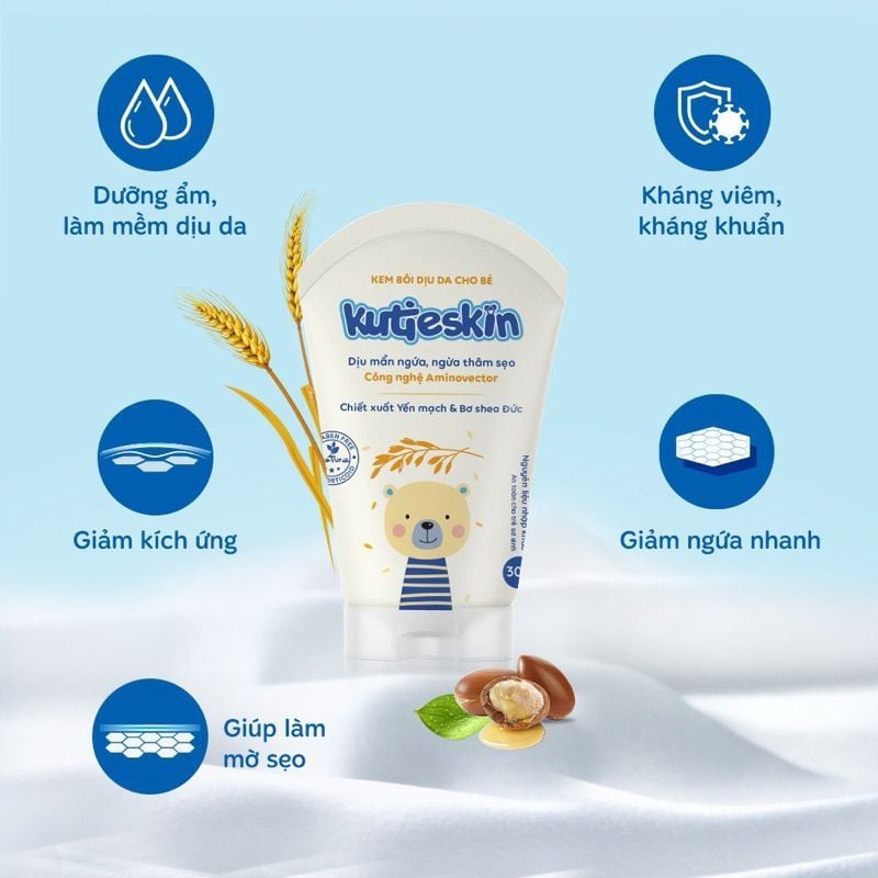 Kem Kutieskin bôi dịu da, dịu vết mẫn ngứa, rôm sảy, côn trùng đốt, hăm tả cho bé tuýp 30g