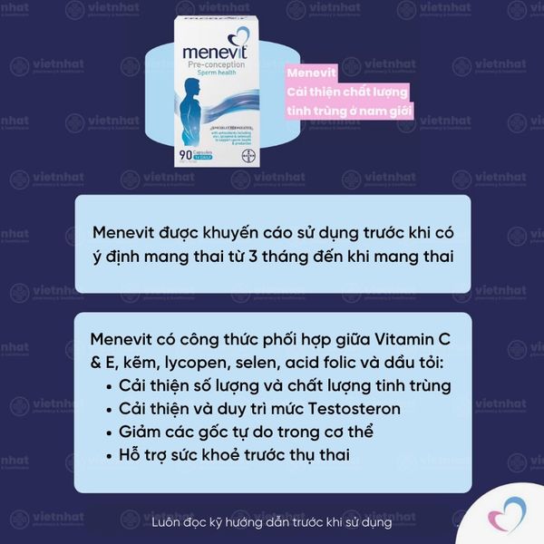 nhathuocvietnhat.vn - Menevit hỗ trợ  cải thiện số lượng và chất lượng tinh trùng ở nam giới