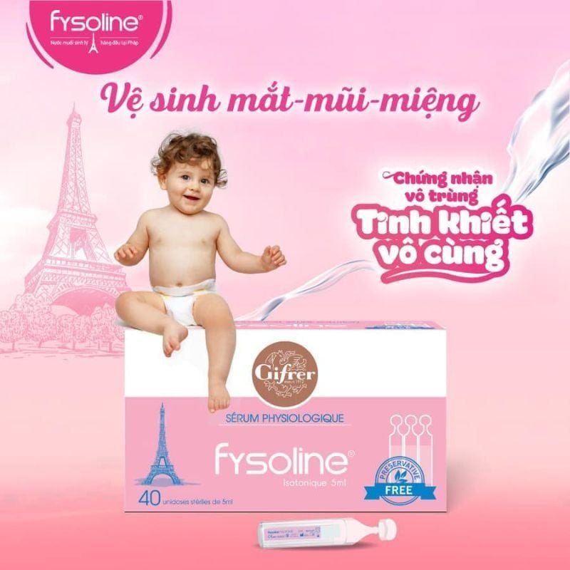 Nước muối sinh lý Fysoline hồng vệ sinh tai, mũi, mắt hằng ngày cho trẻ sơ sinh và trẻ nhỏ, hộp 40 ống x 5ml