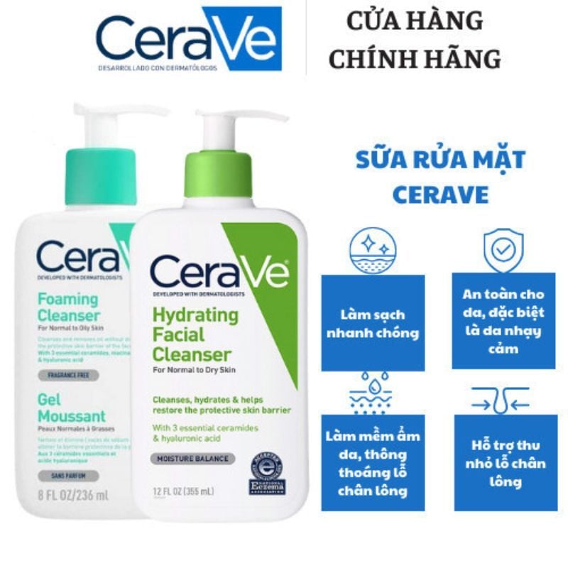 Sửa rửa mặt CERAVE cho da mụn, da nhạy cảm - 236 ml
