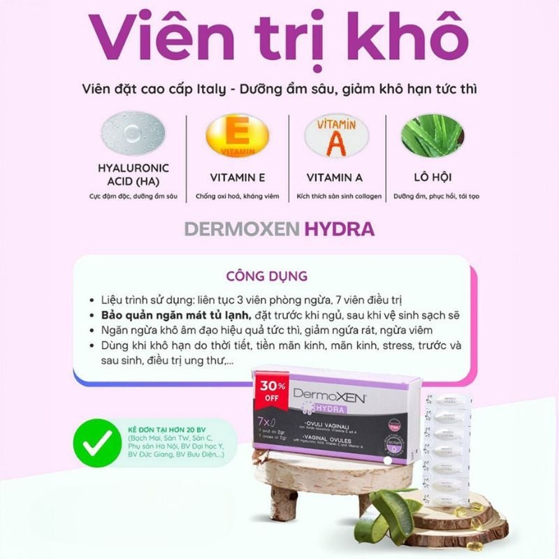 Viên đặt phụ khoa DermoXEN Hydra của Ý - Hộp 7 viên