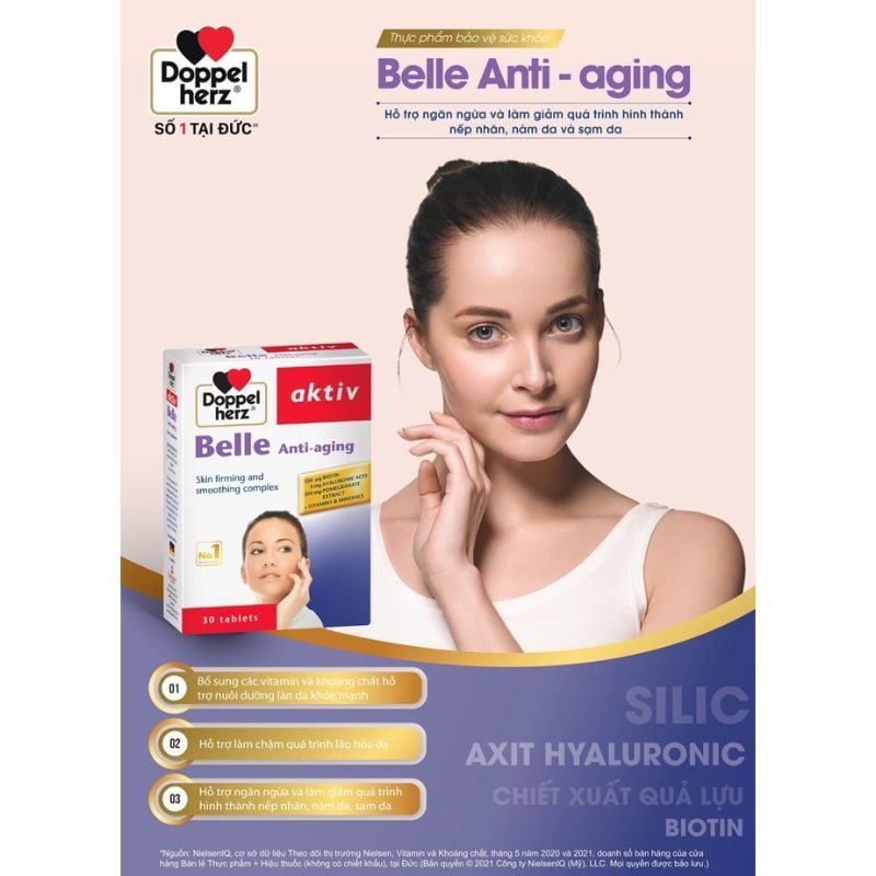 Viên uống Belle Anti-aging Doppelherz Aktiv của Đức - Giải pháp chống lão hoá da hiệu quả, hộp 30 viên