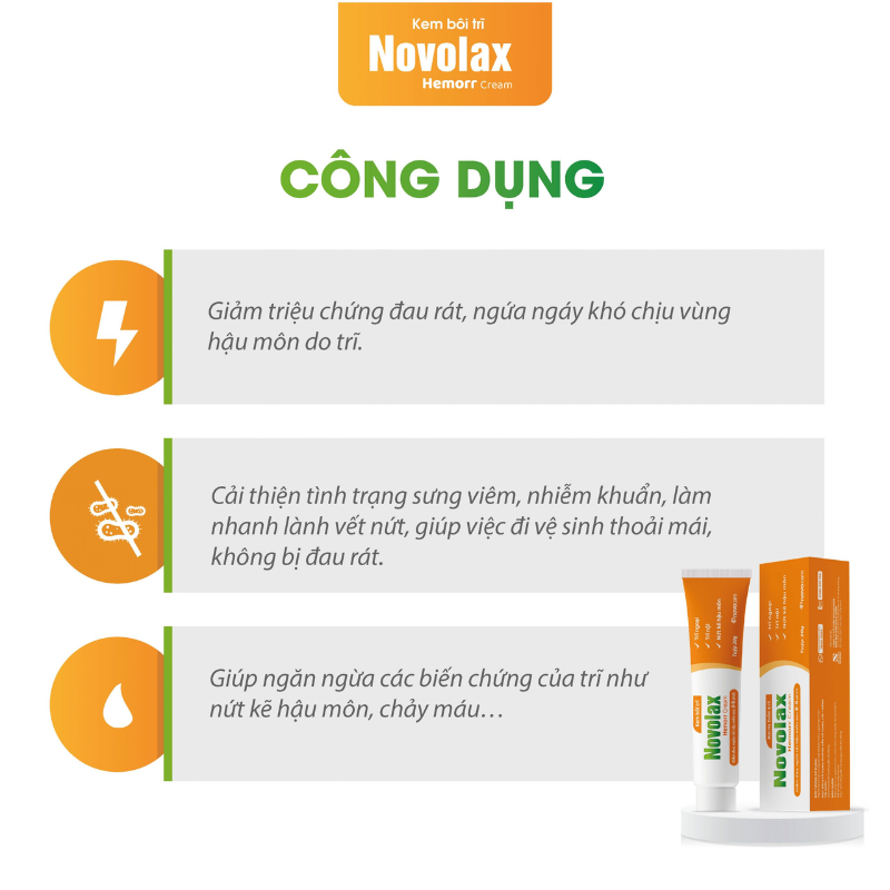 Kem bôi trĩ Novolax Hemorr Cream – Giảm đau, ngứa rát hậu môn, hỗ trợ co hồi búi trĩ
