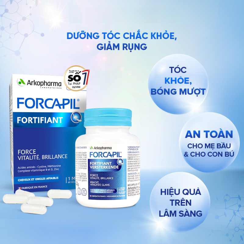 Forcapil Fortifiant - Bí quyết cho mái tóc chắc khỏe, bóng mượt chỉ sau 3 tháng sử dụng, hộp 60 viên