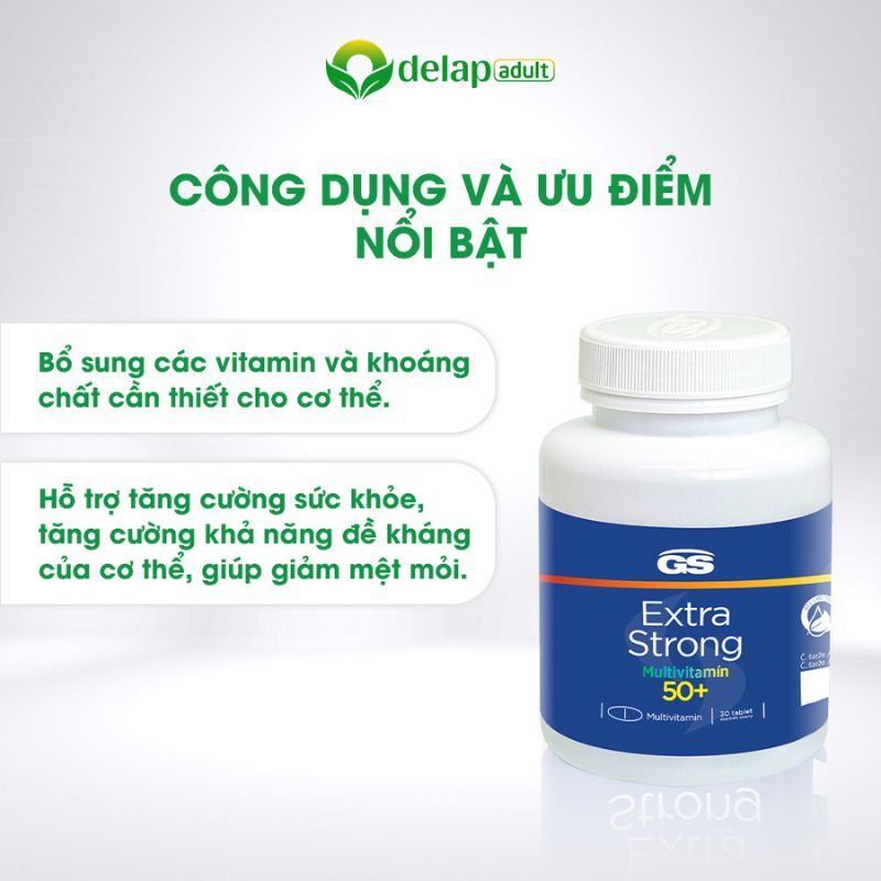 Viên uống tăng cường sức khỏe GS Extra Strong Multivitamin 50+ cho người lớn từ 50 tuổi, hộp 30 viên