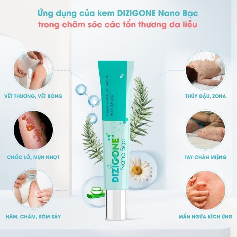 Kem bôi Dizigone Nano Bạc Terrapharm - Hỗ trợ kháng khuẩn, tái tạo da và ngăn ngừa sẹo (25g)