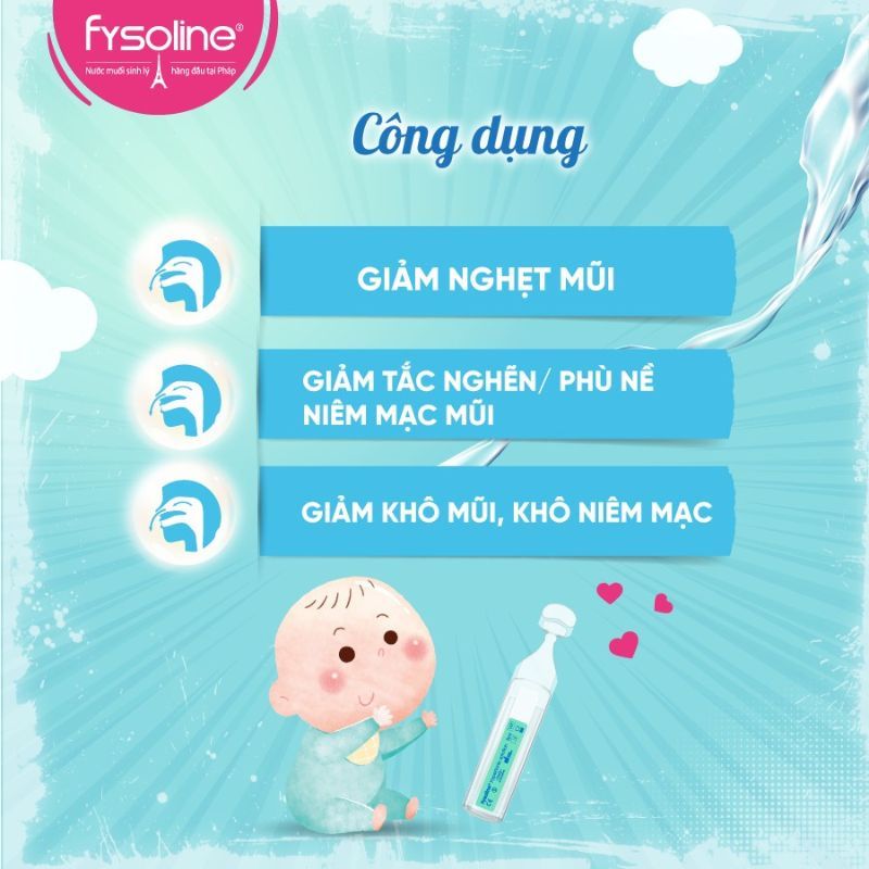 Nước muối ưu trương Fysoline xanh giảm nghẹt mũi, khô mũi, tép 5ml