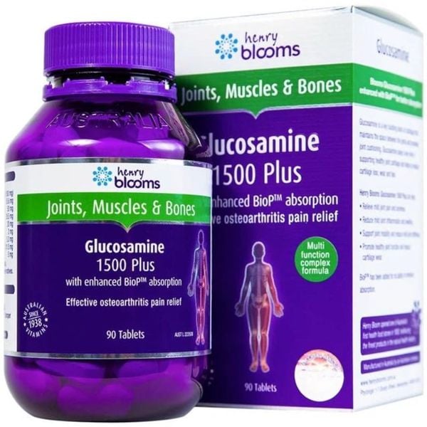 Viên uống bổ xương khớp Glucosamine 1500 Plus - Henry Blooms của Úc, tăng tiết dịch khớp, bảo vệ màng sụn khớp, giảm viêm khớp