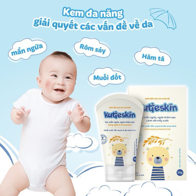Kem Kutieskin bôi dịu da, dịu vết mẫn ngứa, rôm sảy, côn trùng đốt, hăm tả cho bé tuýp 30g