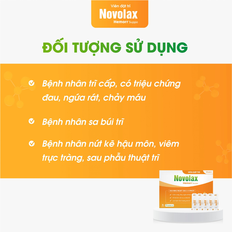 Viên đặt trĩ Novolax Hemorr Suppo – Dịu cơn đau, giảm ngứa rát sau 2 phút