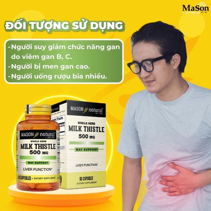 Viên Uống Mason Milk Thistle 500mg - Giải Độc Gan, Tăng Cường Chức Năng Gan Từ Mỹ, Hộp 60 viên