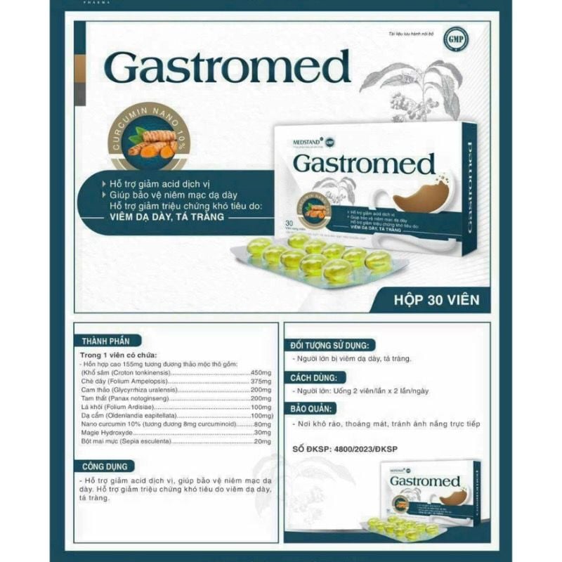 Gastromed Medstand, viên uống giảm acid dạ dày, khó tiêu và đầy hơi, hộp 3 vỉ x 10 viên