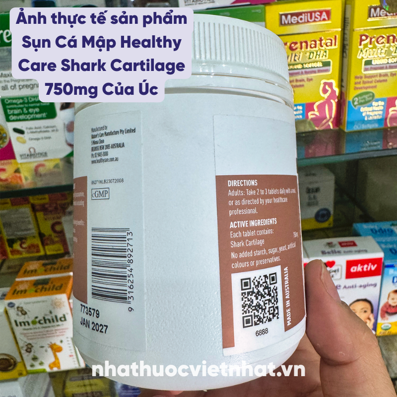 Sụn Cá Mập Healthy Care Shark Cartilage 750mg Của Úc - Hỗ Trợ Sức Khoẻ Xương Khớp Cho Người Lớn Tuổi, Hộp 200 Viên