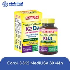 Viên uống bổ sung canxi của Mỹ MediUSA Calcium Vitamin K2 D3 - Giúp xương chắc khoẻ, ngăn ngừa loãng xương ở người lớn tuổi, hộp 30 viên