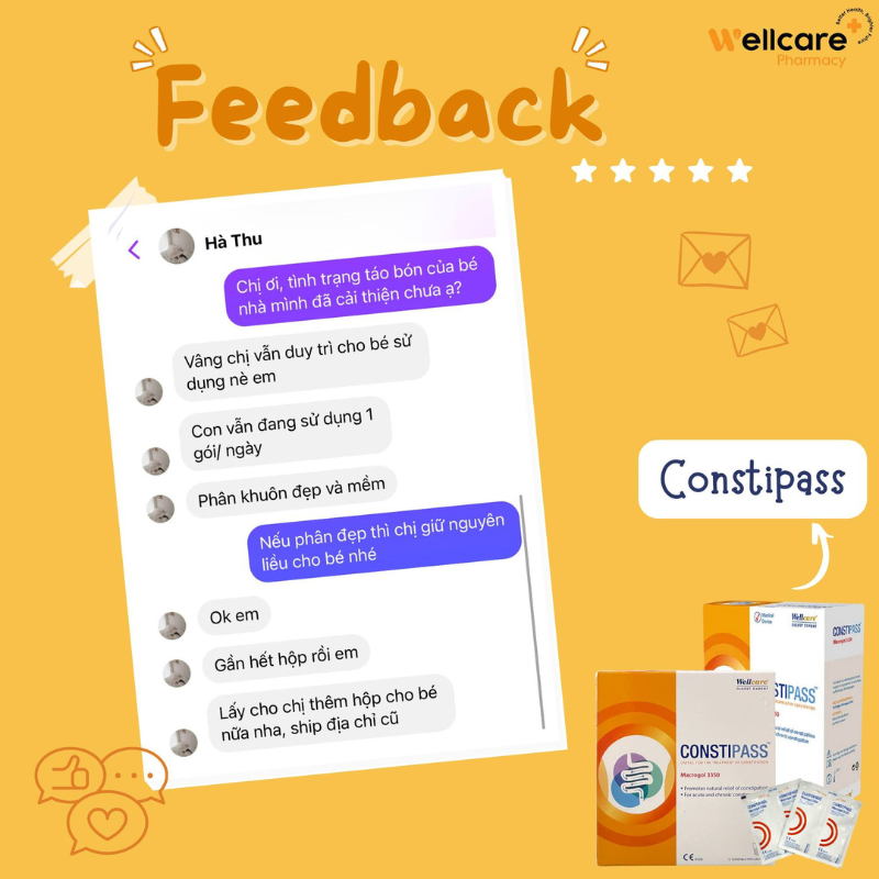 Bột nhuận tràng Constipass Wellcare điều trị táo bón (20 gói)