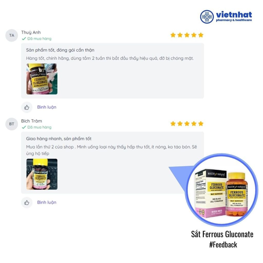 Sắt Ferrous Gluconate Mason - Ngăn ngừa thiếu máu thiếu sắt hiệu quả cho mẹ bầu