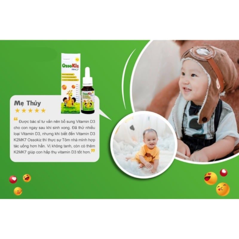 OssoKiz - Vitamin D3K2 MK7 hỗ trợ phát triển chiều cao cho trẻ từ Tây Ban Nha