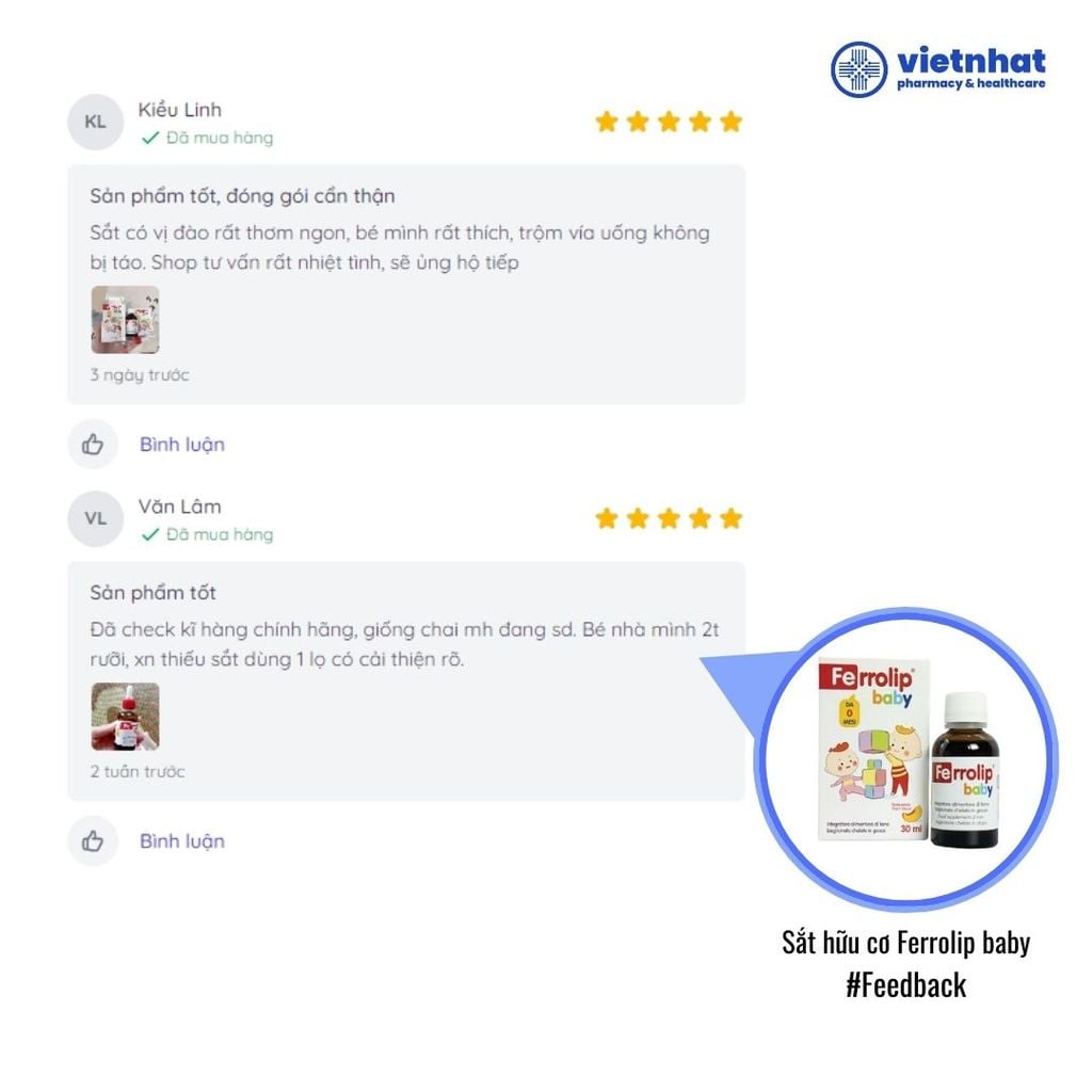 Sắt hữu cơ Ferrolip Baby - Hỗ trợ giảm nguy cơ thiếu máu, thiếu sắt ở trẻ em