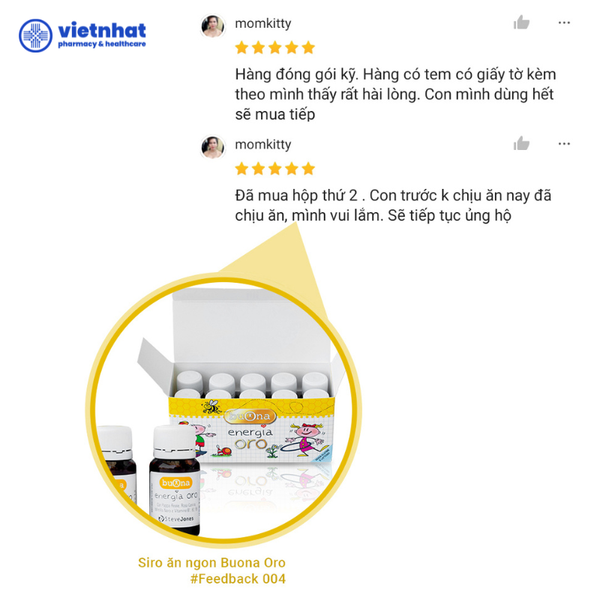 Review và feedback về Siro Energia Oro hỗ trợ cải thiện ăn ngon của Buona
