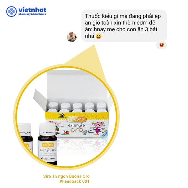 Review và feedback về Siro Energia Oro hỗ trợ cải thiện ăn ngon của Buona