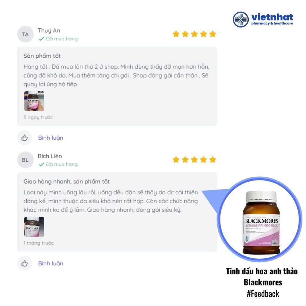 Tinh dầu hoa anh thảo Blackmores Evening Primrose - Hỗ trợ làm đẹp da, cân bằng nội tiết (190 viên)