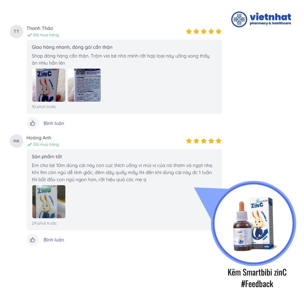 Kẽm chelate hữu cơ Smartbibi ZinC, cải thiện biếng ăn và tăng đề kháng cho trẻ