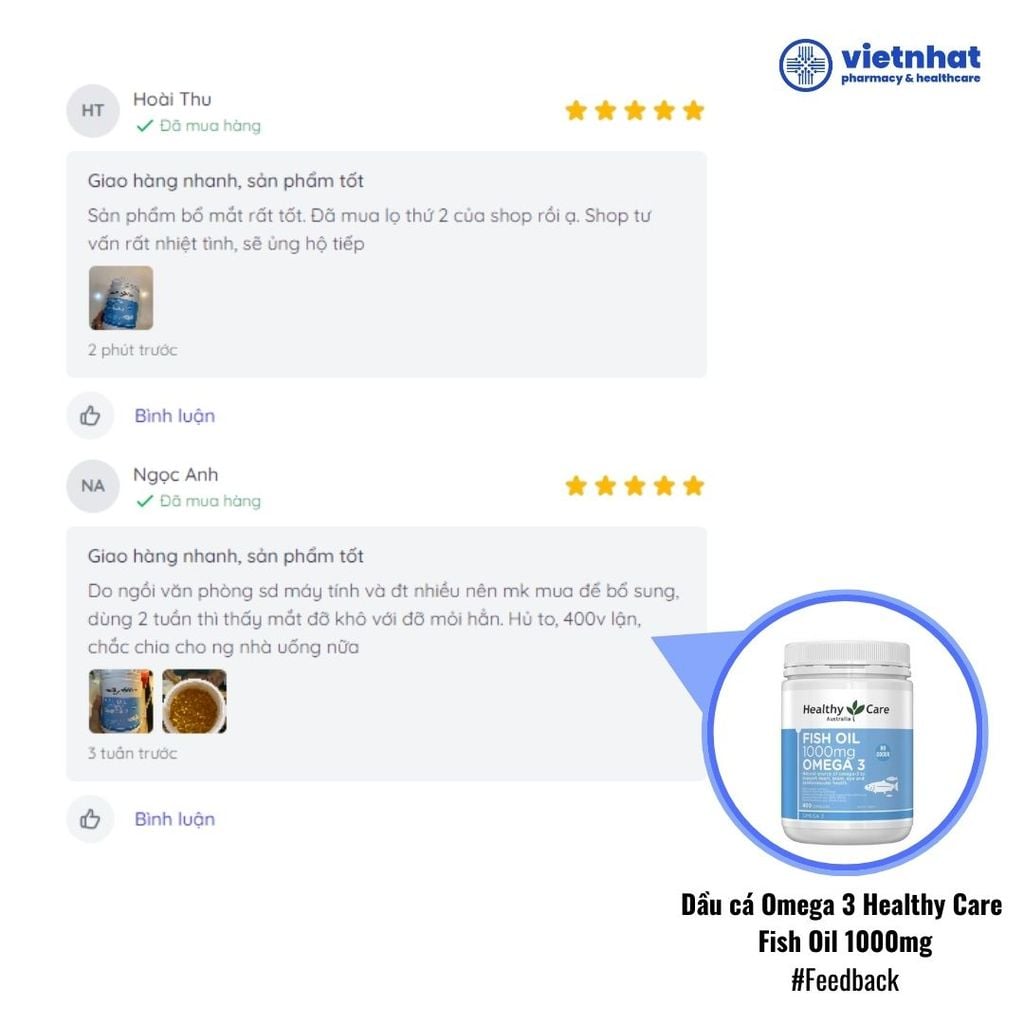 Dầu cá Healthy Care Fish Oil 1000mg Omega 3 - Bí quyết duy trì sức khỏe tim mạch và não bộ, lọ 400 viên