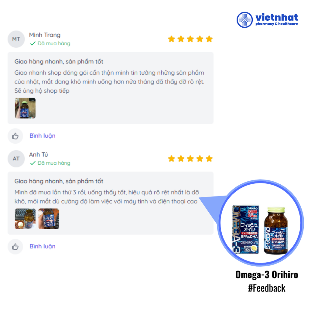 Viên uống dầu cá Omega 3 Orihiro Nhật - Giải pháp tối ưu cho tim mạch, não bộ và thị lực, hộp 180 viên