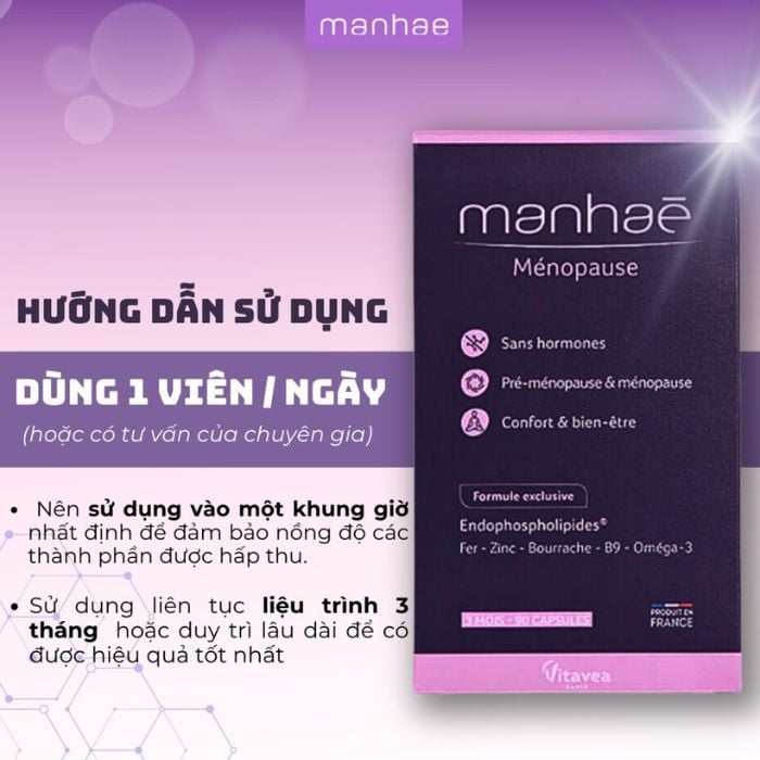 Viên uống cân bằng nội tiết Manhae Menopause Nutrisante, nhập khẩu chính hãng từ Pháp