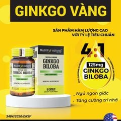 Viên uống bổ não Mason Ginkgo Biloba của Mỹ, giảm đau đầu, cải thiện giấc ngủ, trí não khỏe mạnh, hộp 60 viên