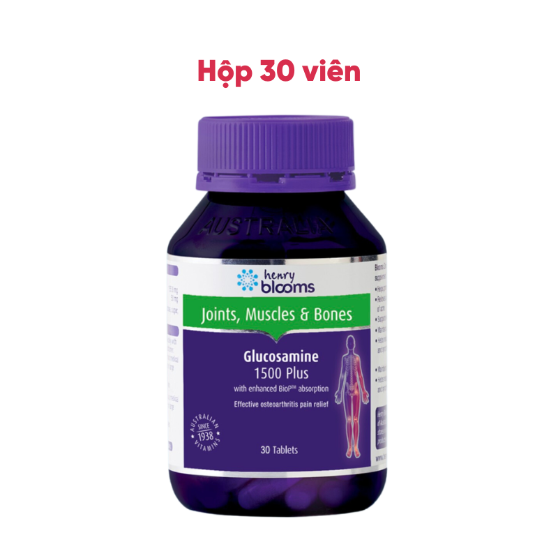 Viên uống bổ xương khớp Glucosamine 1500 Plus - Henry Blooms của Úc, tăng tiết dịch khớp, bảo vệ màng sụn khớp, giảm viêm khớp