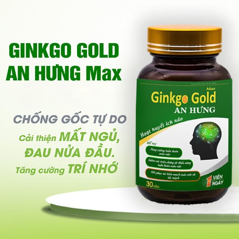 Viên uống Ginkgo Gold Max An Hưng giúp cải thiện trí nhớ, tăng tuần hoàn não, hộp 30 viên