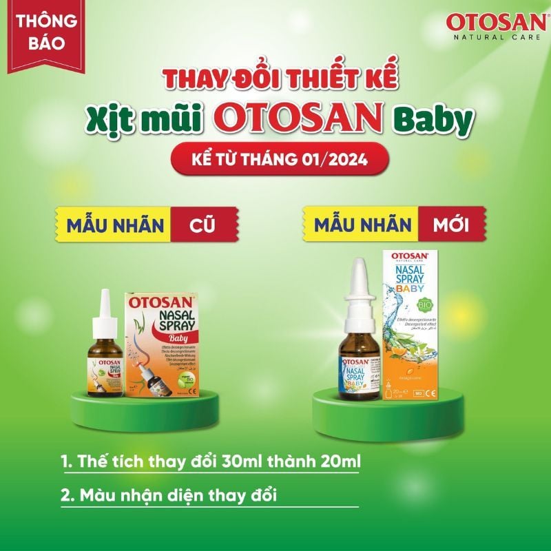 Xịt mũi Otosan Nasal Spray Baby - Hỗ trợ giảm nghẹt mũi, viêm mũi cho bé, nhập khẩu từ Ý