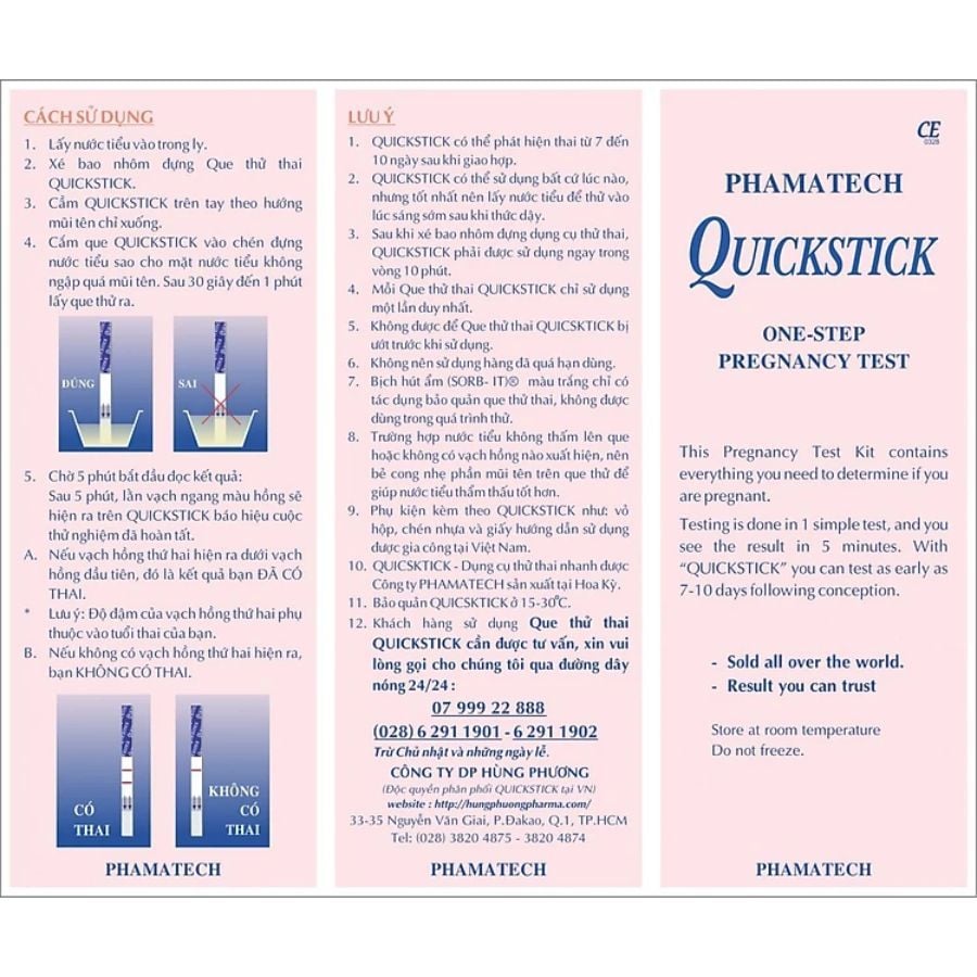 Que thử thai Quickstick One-step Pregnancy Test, thử thai nhanh và chính xác, hộp 1 test