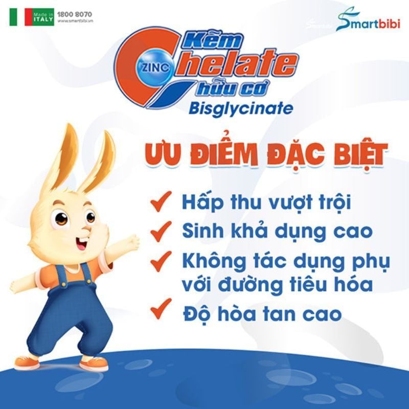 Kẽm chelate hữu cơ Smartbibi ZinC, cải thiện biếng ăn và tăng đề kháng cho trẻ