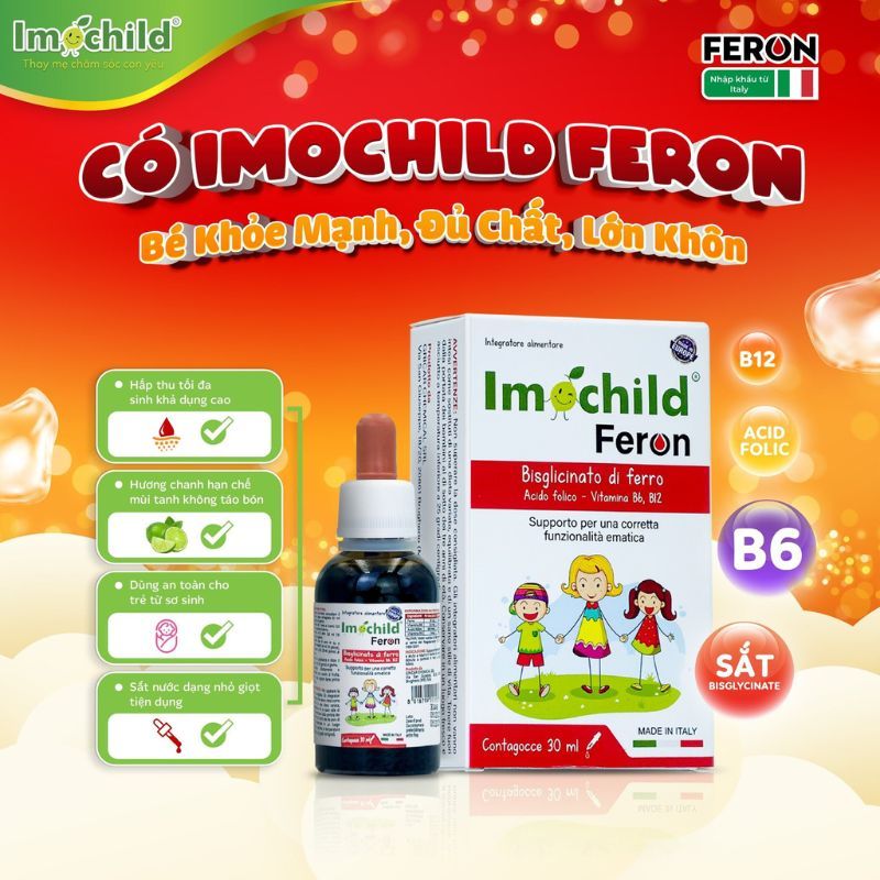 Imochild Feron - Giải Pháp Bổ Sung Sắt Hữu Cơ , An Toàn Hiệu Quả Cho Trẻ Sơ Sinh Và Trẻ Nhỏ, chai 30ml