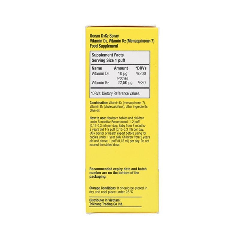 Ocean D3K2 dạng xịt - Bổ sung vitamin D3K2 giúp xương chắc khoẻ cho trẻ sơ sinh và trẻ nhỏ, chai 30ml