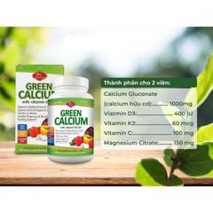 Canxi hữu cơ Green Calcium của Mỹ - Bổ sung canxi cho bà bầu, sau sinh và cho con bú, người lớn, hộp 100 viên