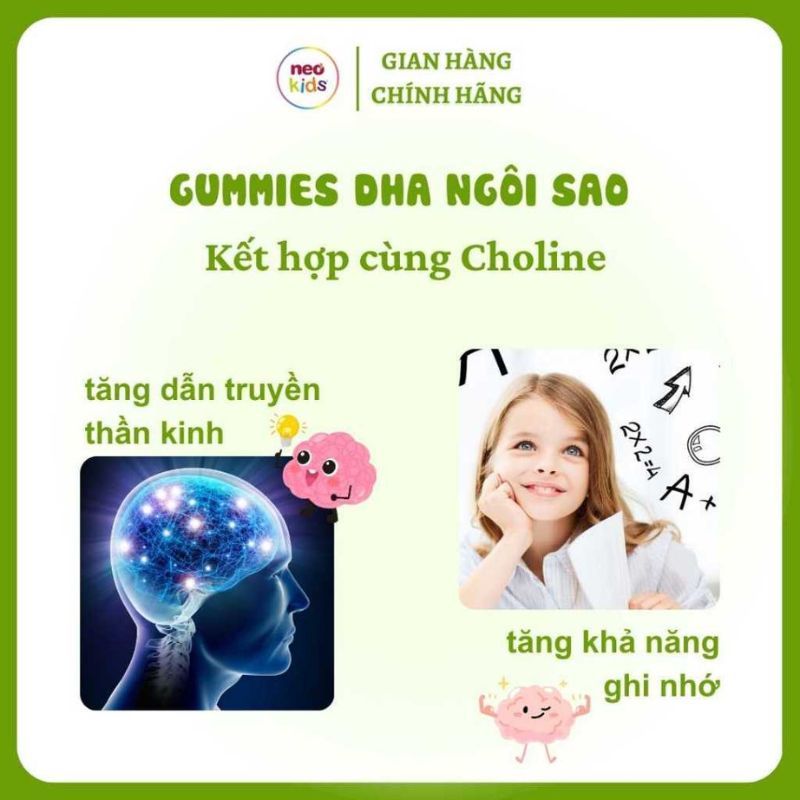 Kẹo dẻo Neo Kids Gummies Omega 3 DHA giúp bé thông minh, ghi nhớ tốt, lọ 60 viên