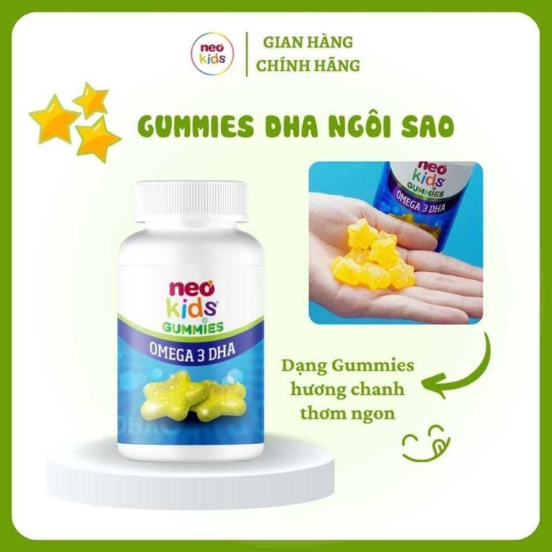 Kẹo dẻo Neo Kids Gummies Omega 3 DHA giúp bé thông minh, ghi nhớ tốt, lọ 60 viên