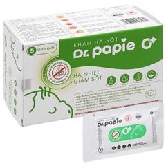 Khăn hạ sốt Dr.Papie 0+ cho bé, an toàn cho trẻ sơ sinh, gói 5 miếng, hộp 5 gói
