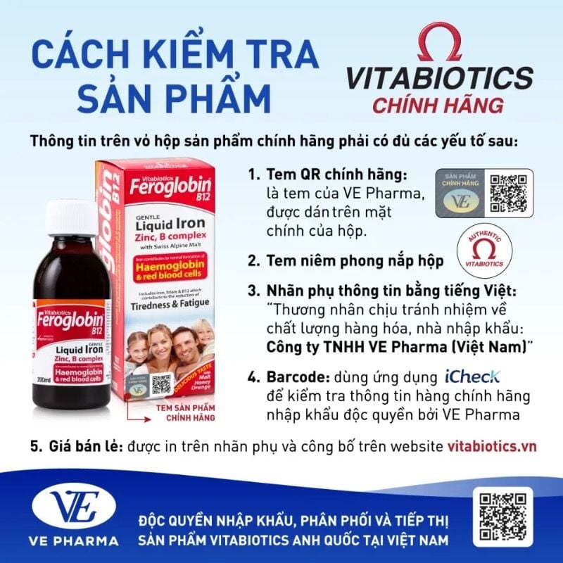 Sắt Feroglobin B12 Vitabiotics Liquid bổ sung sắt hữu cơ, vitamin và khoáng chất cho trẻ em và người lớn, chai 200ml