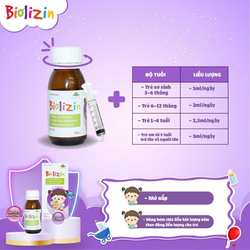 Kẽm Biolizin - Kẽm hữu cơ ăn ngon cho trẻ sơ sinh và trẻ nhỏ (50ml)
