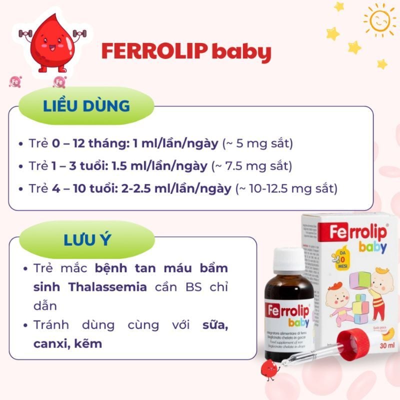 Sắt hữu cơ Ferrolip Baby - Hỗ trợ giảm nguy cơ thiếu máu, thiếu sắt ở trẻ em