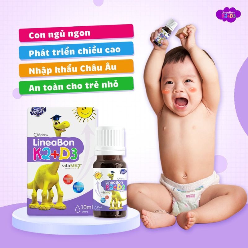 LineaBon D3K2, giúp hỗ trợ hấp thu canxi, phát triển xương và răng, 10ml