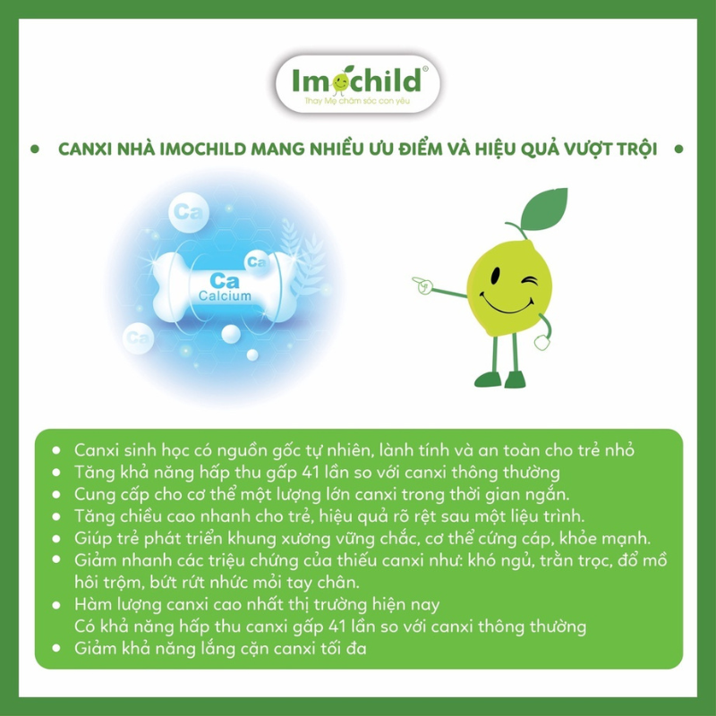 Calunik Imochild - Bổ sung Canxi sinh học, Vitamin D3K2 và Magie giúp bé phát triển chiều cao tối ưu, chai 125ml
