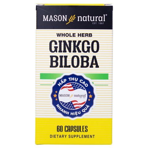 Viên uống bổ não Mason Ginkgo Biloba của Mỹ, giảm đau đầu, cải thiện giấc ngủ, trí não khỏe mạnh, hộp 60 viên